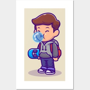 Cute Skater Boy Blowing Candy Bubble Posters and Art